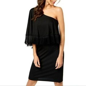 Trina Turk Eastside One Shoulder Fringe Dress Black Cocktail Party Vacation